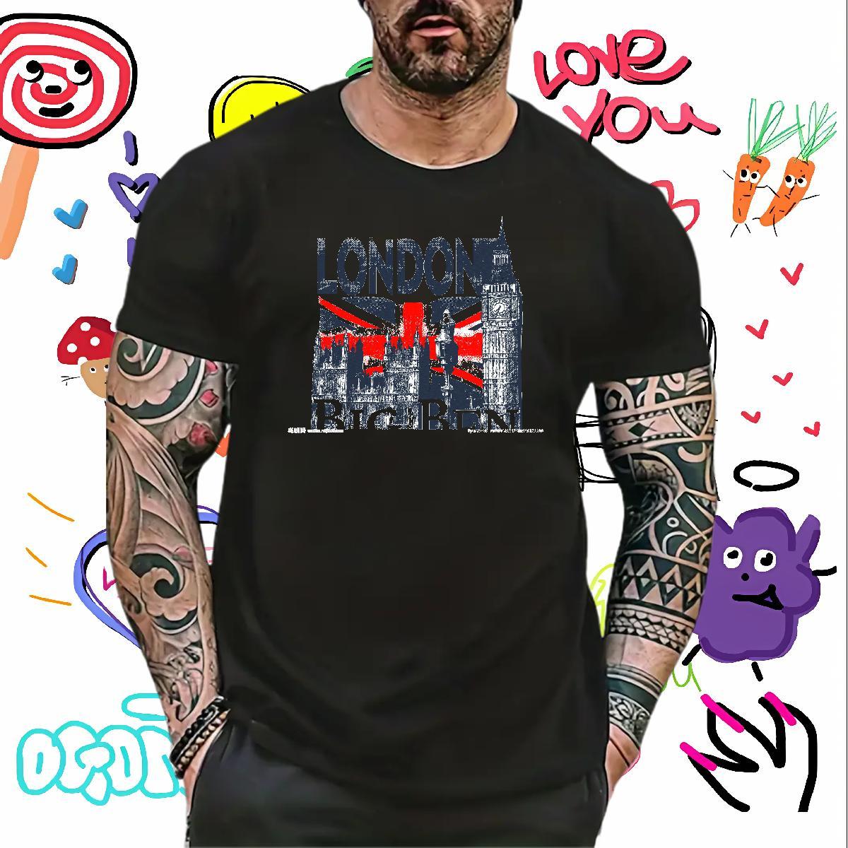 Fashion New Men T Shirts 230g 100% Cotton Tall buildings Street Clothes Breathable Crew Neck Popular Tshirts Oversized 4XL