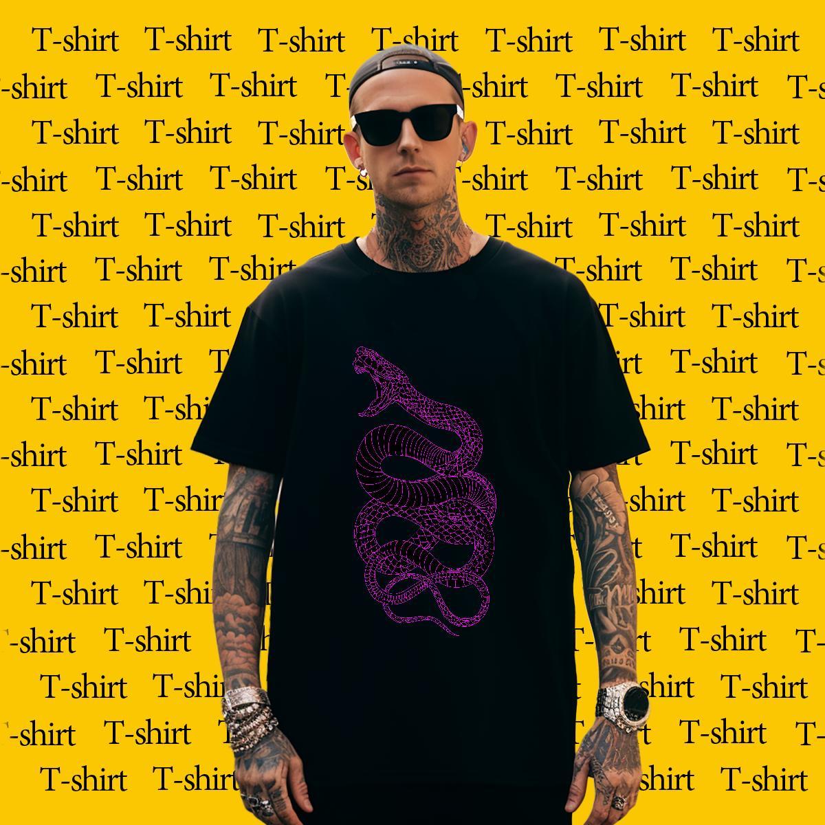 Men T Shirts 230g Cotton snake Hip Hop Street Breathable Crew Neck White Plus Size Couples T Shirts Fashion Loose Tops Shirt