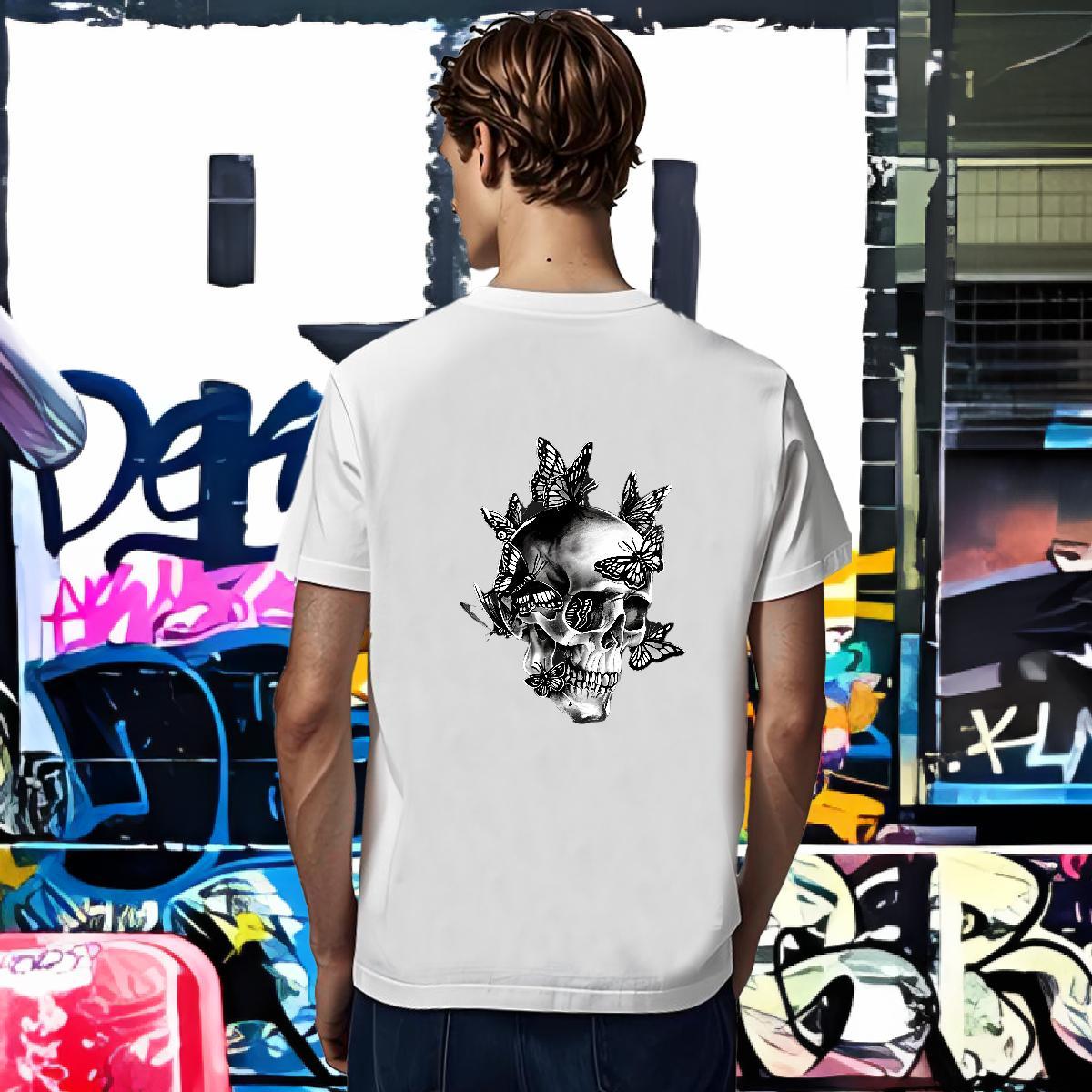 Custom Man T Shirts skull Tshirts 230g Pure Cotton Casual Beach Popular Cartoon Printing L-4XL Breathable Crew Neck Mens Tshirts