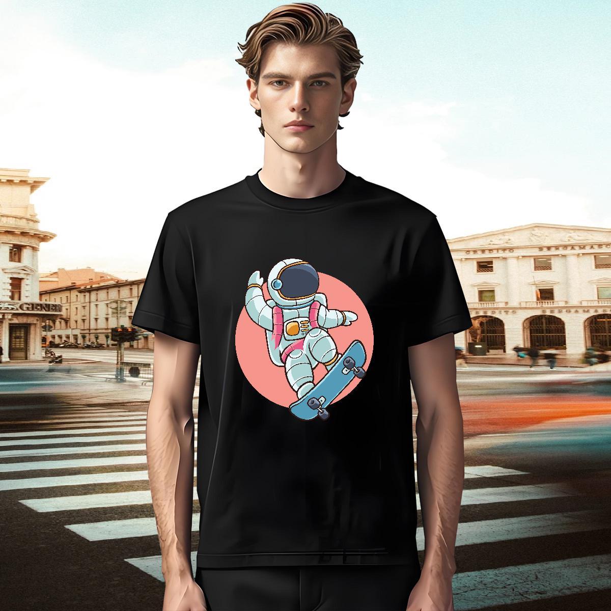 Cool Men Tshirts 230g Cotton Home Outdoor spaceman Custom Print Plus Size O Neck Short Sleeves 2024 New T Shirt For Man Tops Shirt