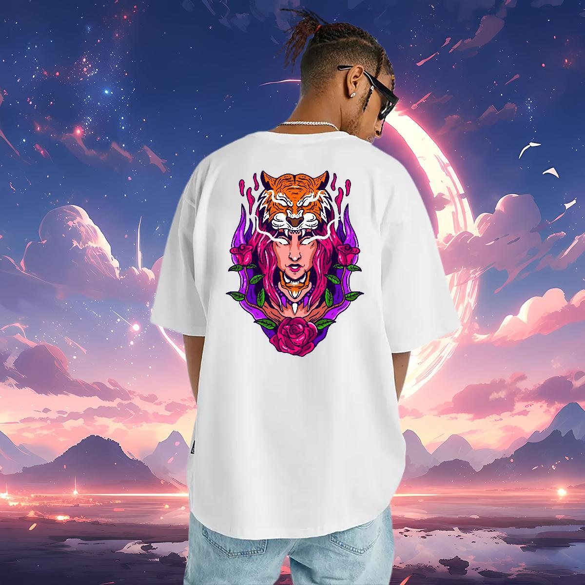 Wholesale Men T Shirts 230g Pure Cotton tiger Sport Top Tees Breathable Short Sleeve Designer Men Clothes T-Shirt DIY Anime
