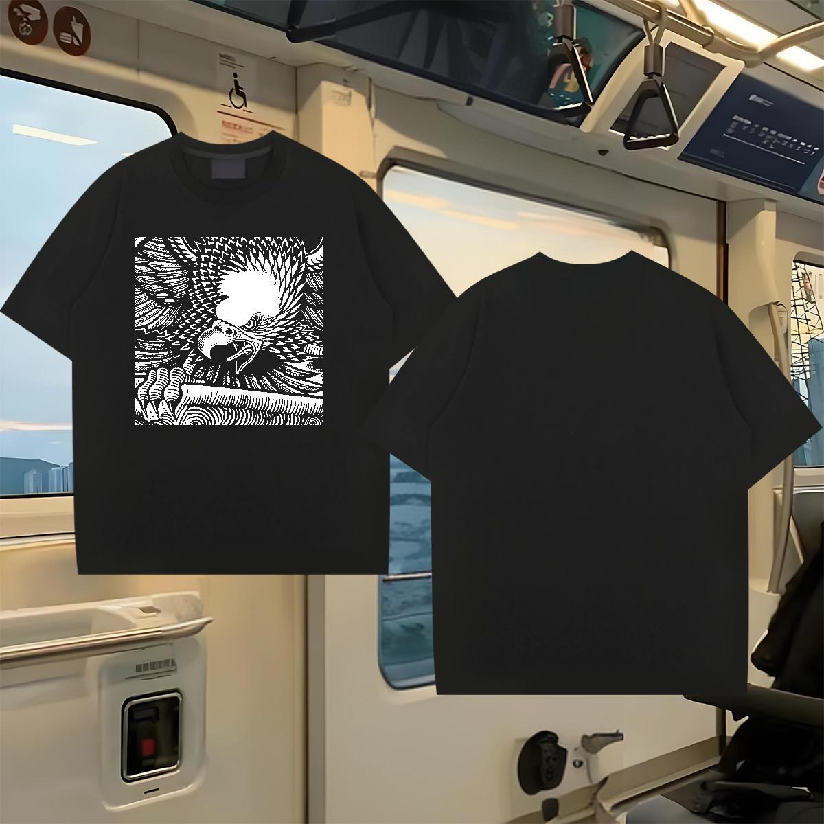 Fashion New T-Shirts for Men 230g 100% Cotton eagle Anime Printing Street Tops Crew Neck Breathable Free Shipping Men Tops Tees White Plus Size