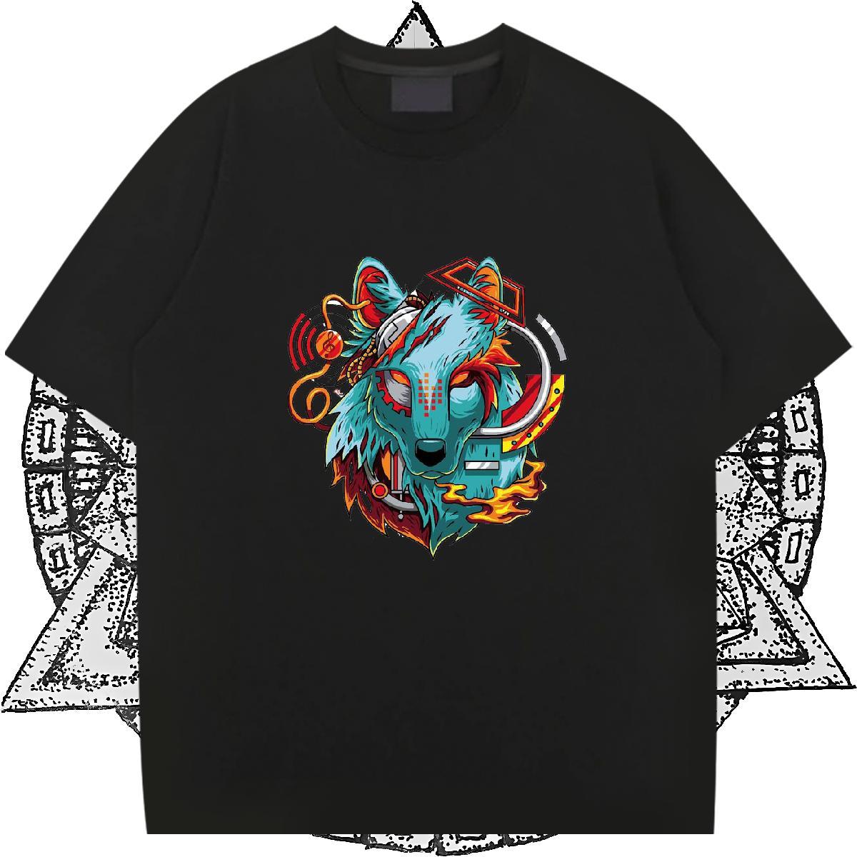 New Arrival T-Shirts for Men 230g 100% Cotton wolf Sports Casual Tees Shirts Breathable Crew Neck Cool Design Tshirts Plus Size Custom
