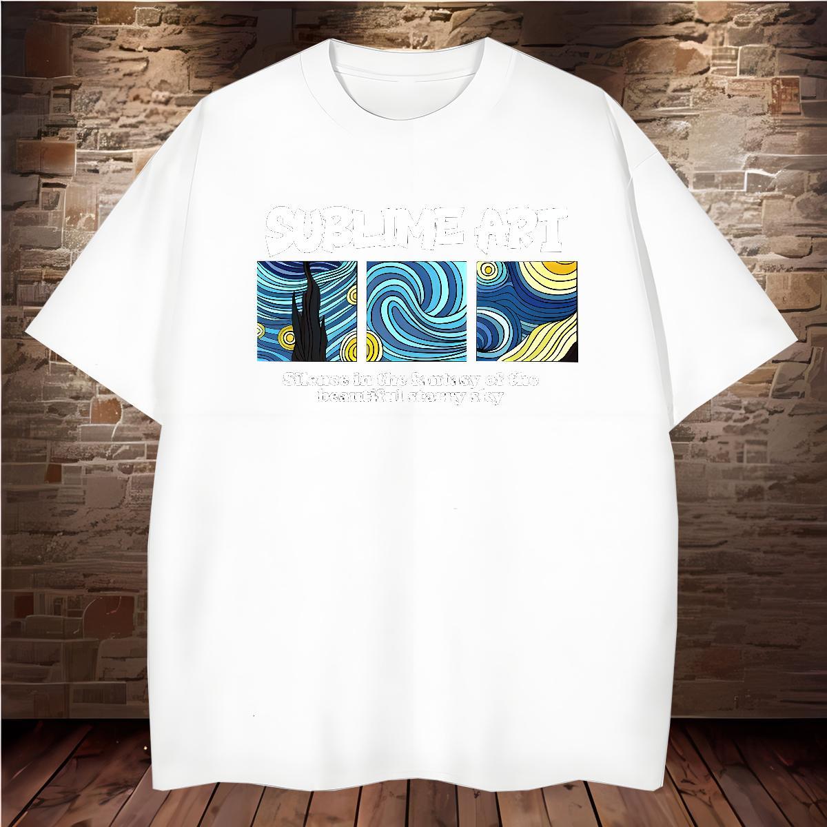 T shirt 100% Cotton 230g starry sky Street wear Hip Hop Breathable Short Sleeve Plus Size Custom Couples T Shirts Classic Wholesale Clothes