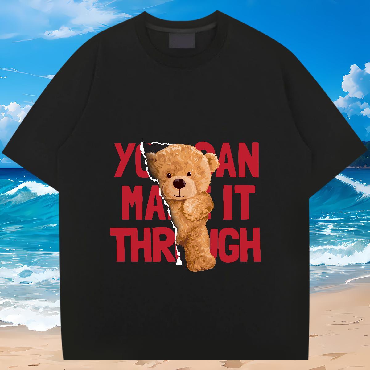 Brand T-Shirts for Men 230g Cotton bear Anime Printing Street Tees Shirts Crew Neck Classic Men Clothes T-Shirt DIY