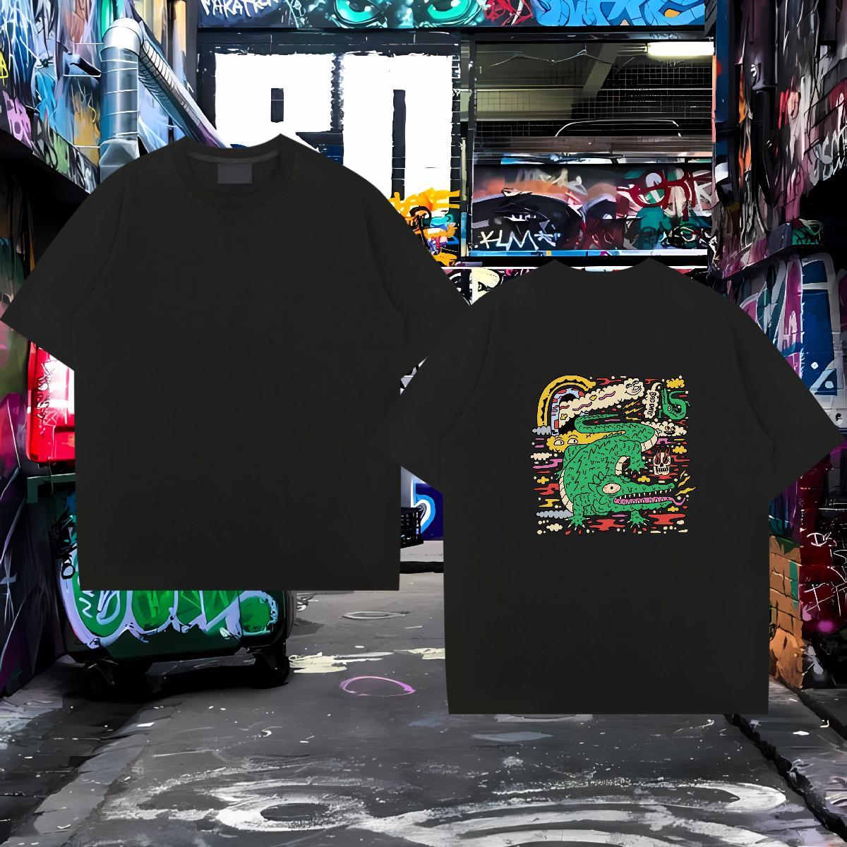 Free Shipping Man T Shirts 230g Pure Cotton crocodile Hip Hop Street Clothes Breathable Short Sleeve TOP Quality Men Clothes T-Shirt Plus Size Custom