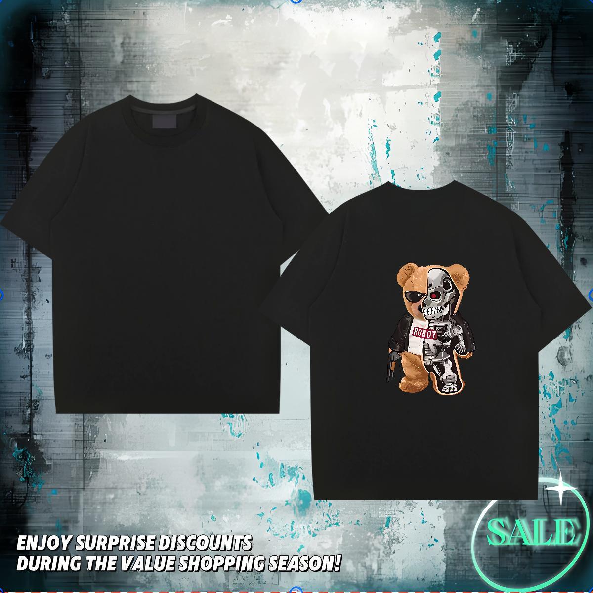 DIY Customized Men T Shirts 230g 100% Cotton bear Outdoor Tops Tees Breathable Short Sleeve Loose Fit Men Clothes T-Shirt DIY Printed