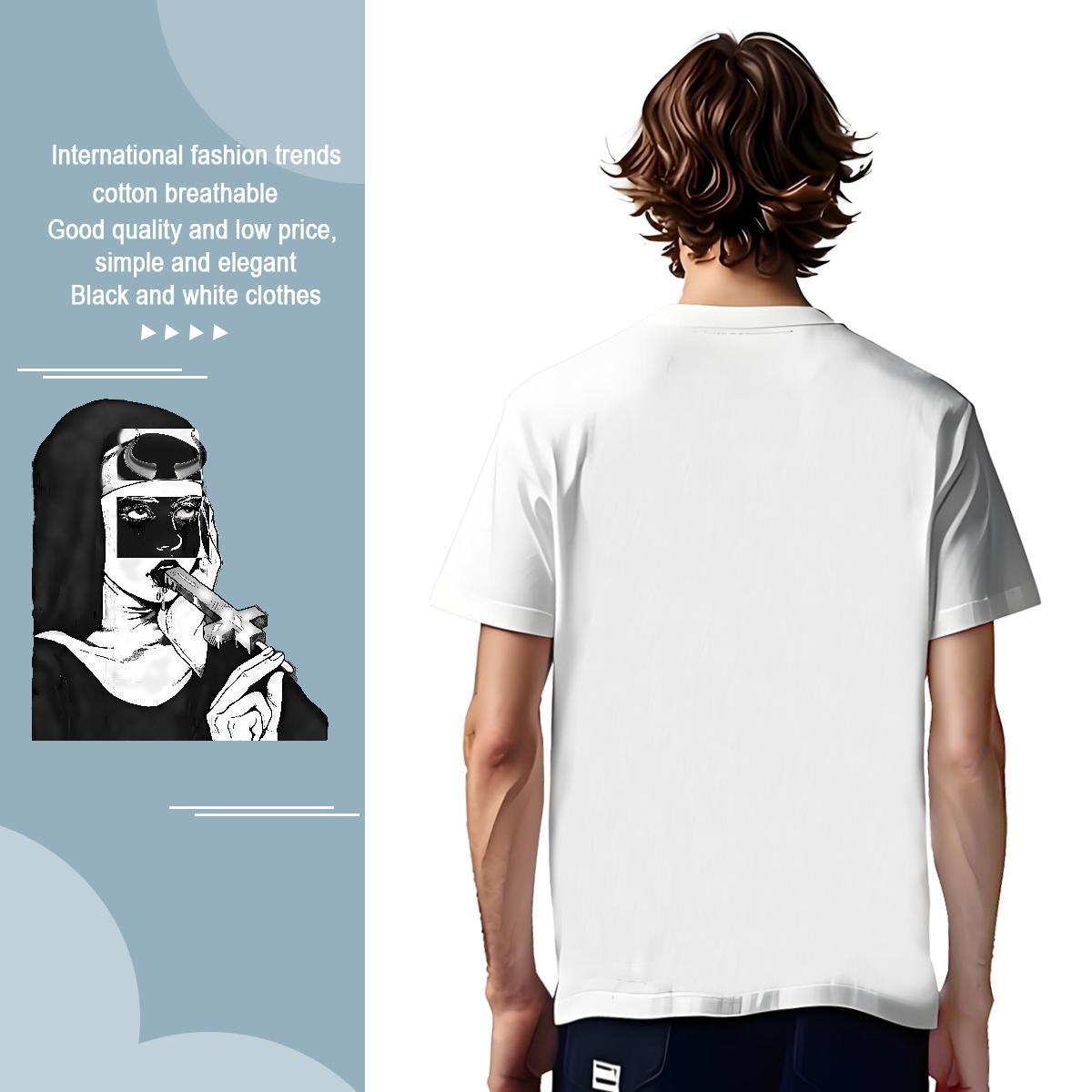 T Shirts Men 100% Cotton 230g nun Home Outdoor Short Sleeve O-Neck Anime Tshirt for Man Woman 2024 DIY Brand Clothes