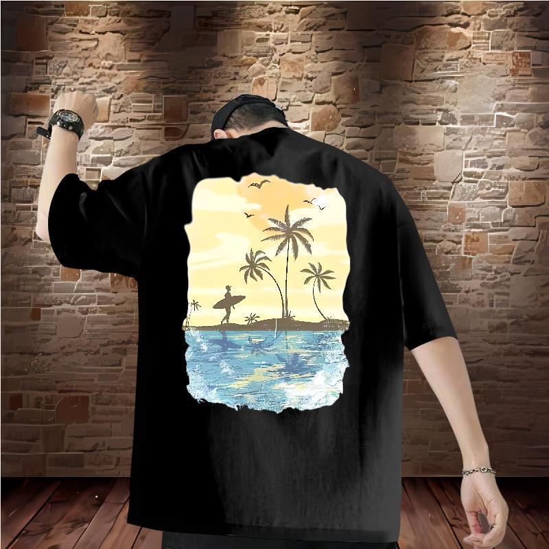 2024 Summer Mens T Shirts 230g 100% Cotton tree Street Tops Shirt Round Neck Short Sleeve Classic Men Tops Tees Oversized