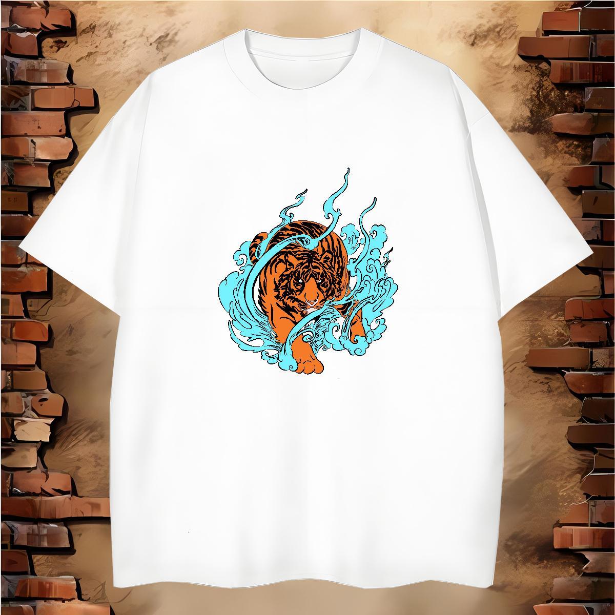 Fashion Design T Shirt For Man 230g 100% Cotton tiger Street wear Hip Hop Clothes Short Sleeve Soft Loose Men Clothes T-Shirt DIY Anime