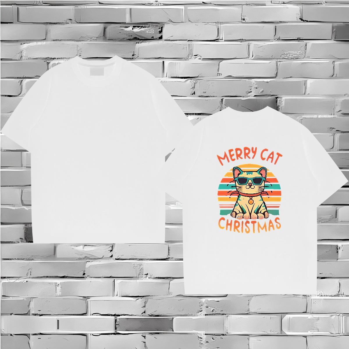 Casual New T-Shirts for Men 100% Cotton 230g cat Home Outdoor Top Tees Breathable Short Sleeve Unisex Men Tops Tees DIY Printed