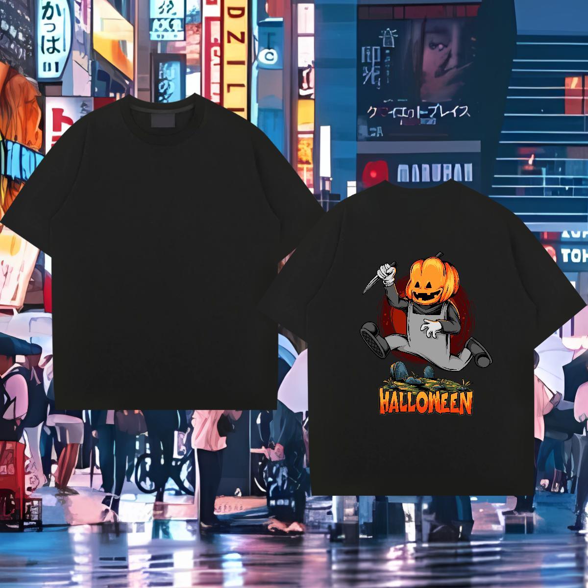 Fashion T Shirt For Man 100% Cotton 230g Halloween Daily Wear Top Tees Round Neck Short Sleeve Classic Tshirt for Man Woman Plus Size Cartoon