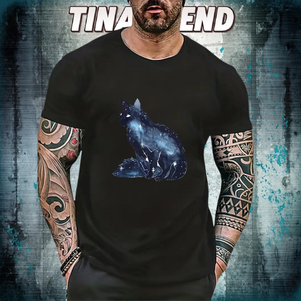 Classic Casual T Shirts Men 230g 100% Cotton cat Daily Outfit Tops Breathable Soft Loose Fit Men Clothes T-Shirt DIY Logo Oversized