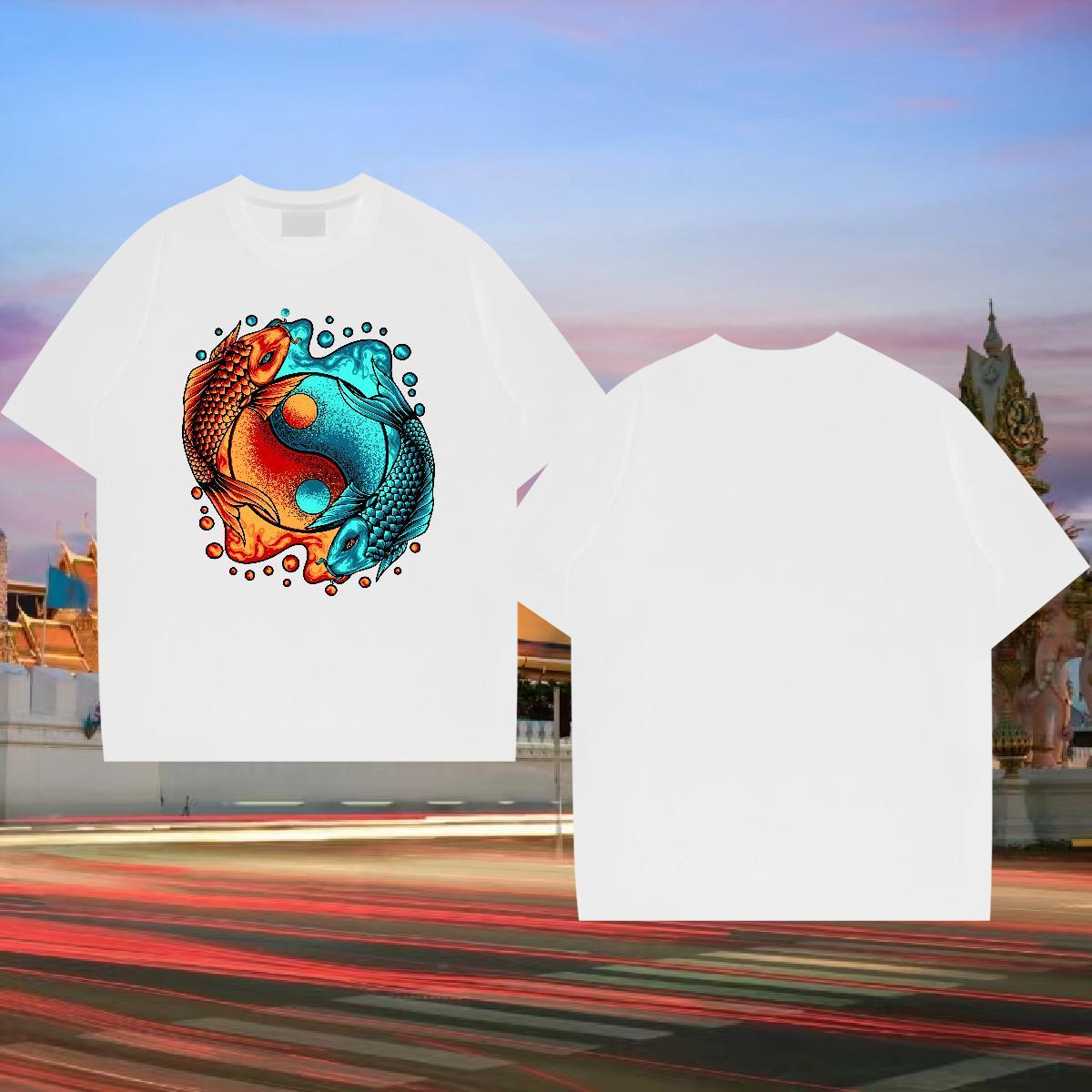 Classic Men T Shirts 230g Pure Cotton fish Street Wear Clothings Breathable Short Sleeve Unisex Tshirts DIY Printed