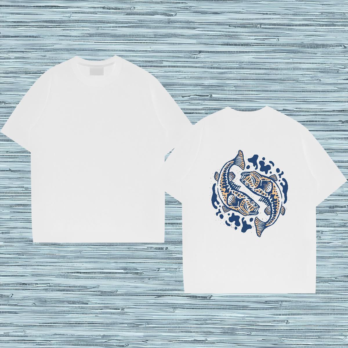 2024 New T shirt 230g Cotton fish Sports Casual Tops Tees Short Sleeve O-Neck Designer Men Tshirts Custom Print Oversized