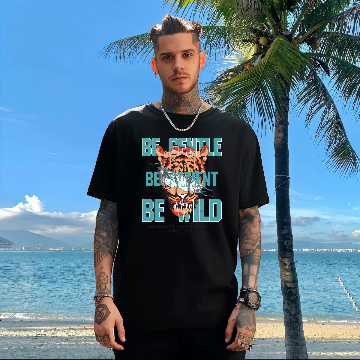Factory Direct Mens T Shirts 100% Cotton 230g tiger Sports Casual Tops Breathable Crew Neck Free Shipping Men Clothes T-Shirt Anime Print