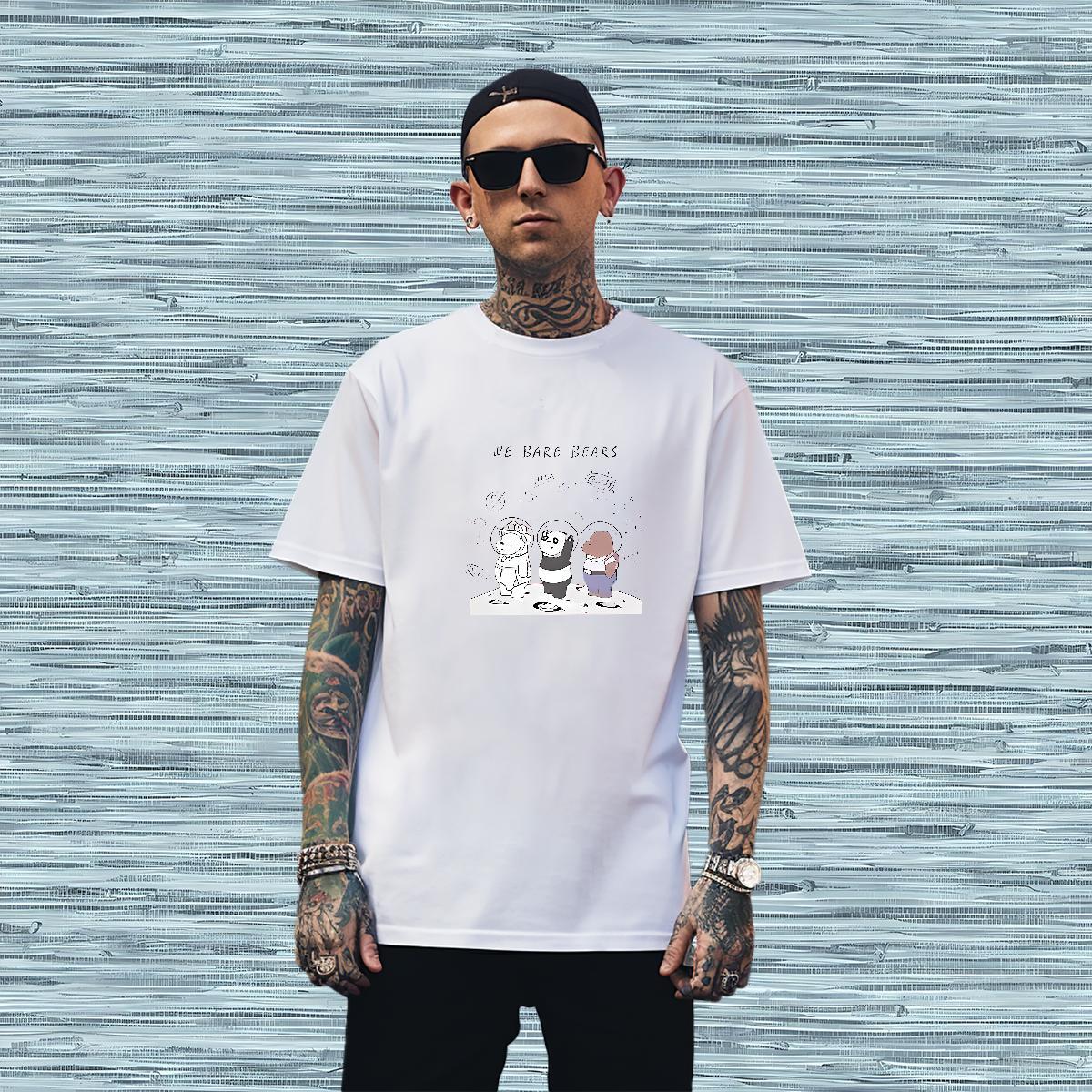 T Shirt For Man 230g Cotton bear Daily Outfit Breathable Anime Print Men Tshirts New Arrival Soft Tops