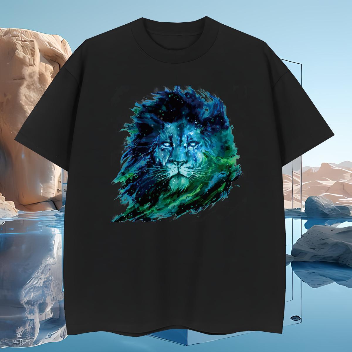 Mens T Shirts 230g 100% Cotton lion Sport Crew Neck Breathable Graphic Mens Tshirts 2024 New Soft Tee Shirt