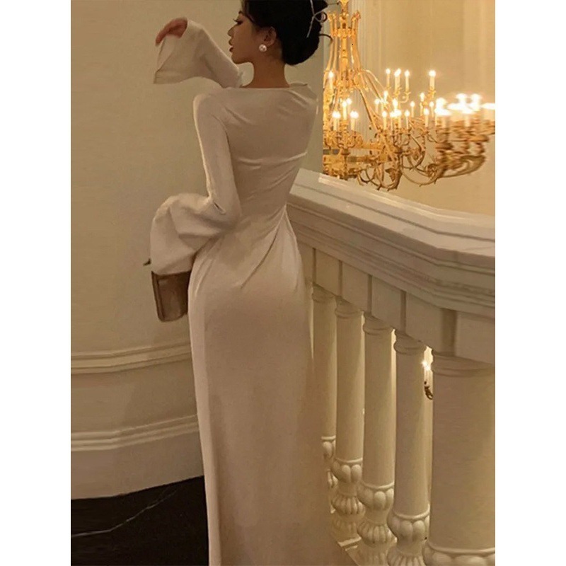 Articat Bodycon Long Sleeve Womens Dress Party Club Evening Female Slim Fit Round Neck Solid Autumn 240115