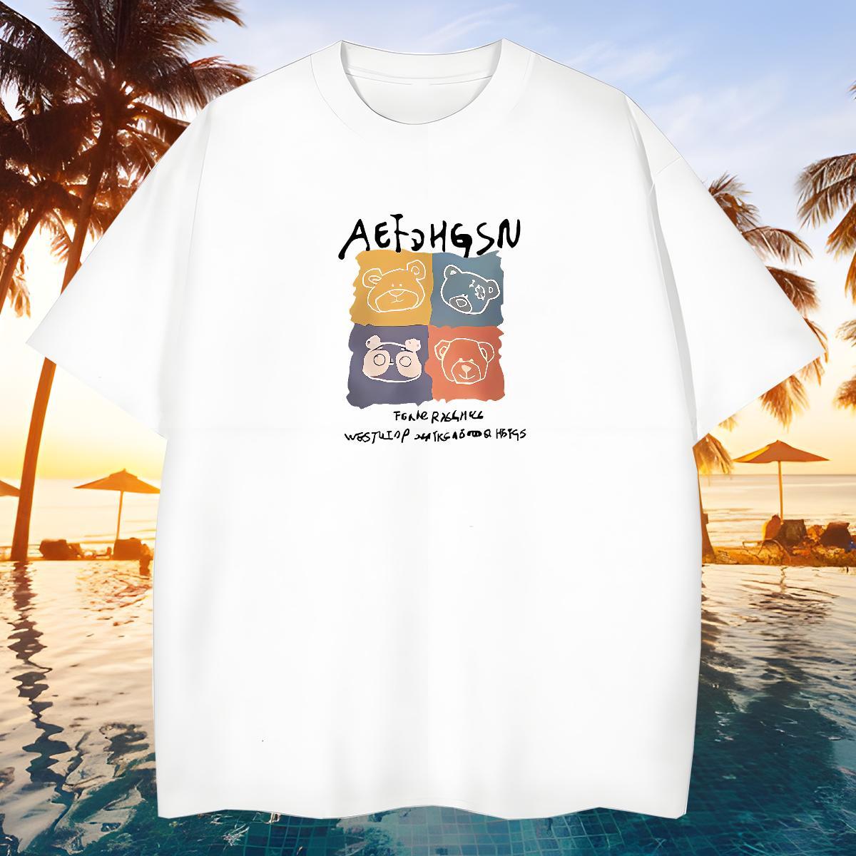 Cool Design Couples T Shirts 230g Pure Cotton bear Mens T Shirts Daily Wear Breathable Short Sleeve Floral Print Fashion Design Clothings