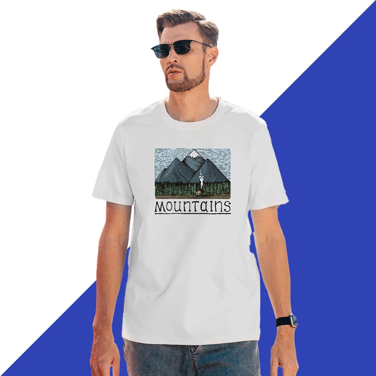 Wholesale Men Tops Tees 230g 100% Cotton High Street Hip Hop mountains Black White Breathable Short Sleeve New Arrival T Shirt For Man Wear