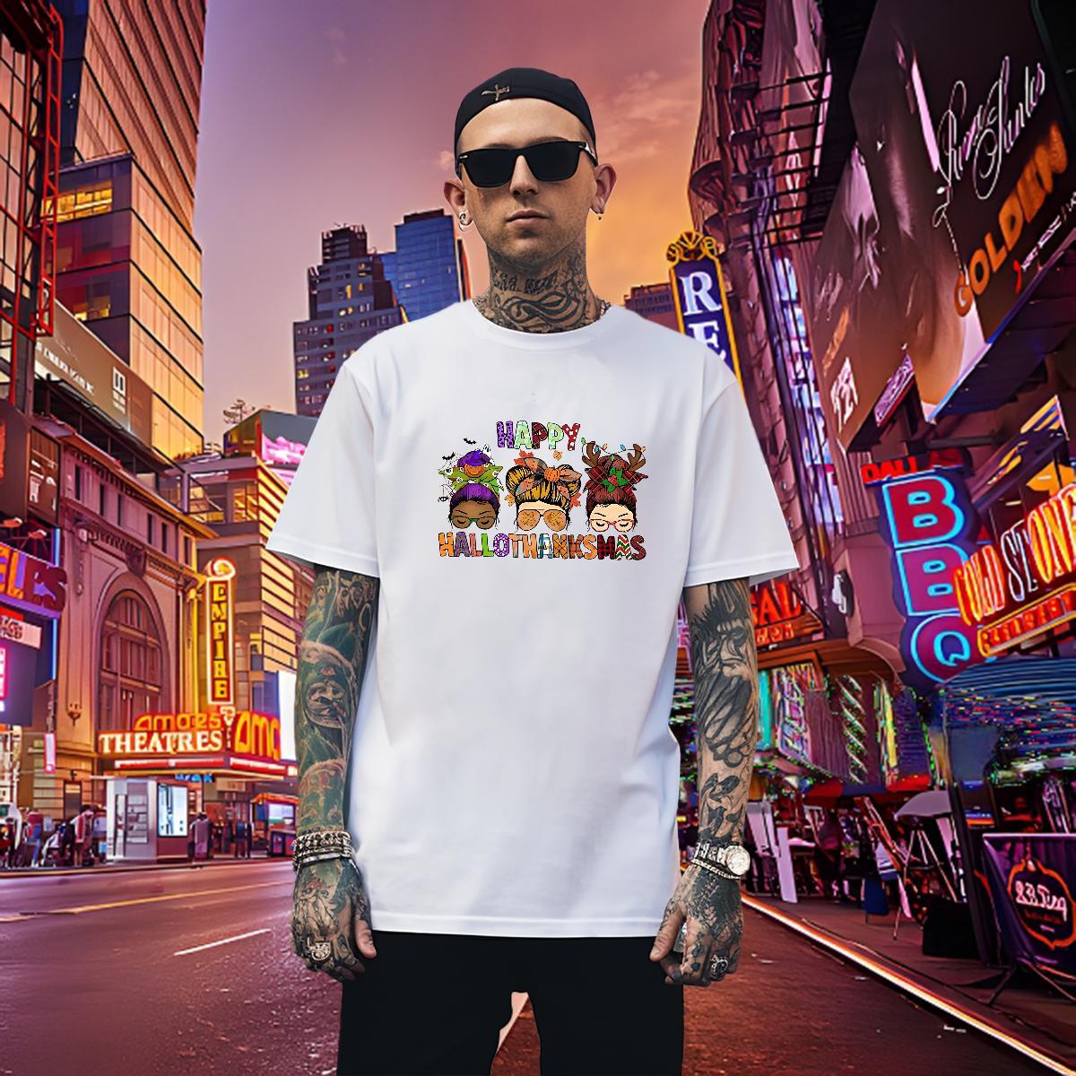 Loose Men Clothes T-Shirt 230g Pure Cotton halloween T-Shirts for Men Casual O-Neck Short Sleeve Cartoon Printing L-4XL DIY Customized Top Tees