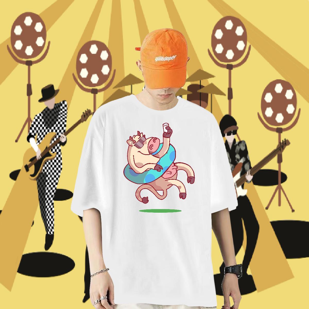 DIY Men T Shirts 230g 100% Cotton cow Street wear Hip Hop Tees Shirts Breathable Short Sleeve Comfortable Men Tops Tees White Plus Size