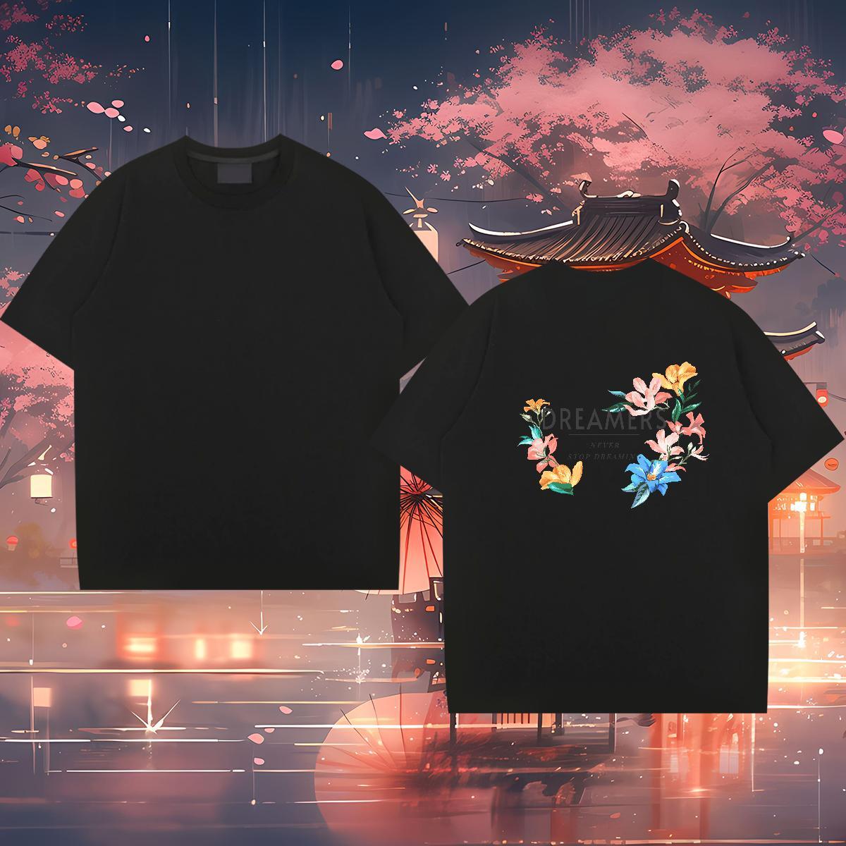 New Arrival T Shirt For Man 230g 100% Cotton flower Casual Beach Tops Shirt Breathable Soft Cool Men Tops Tees Custom Anime