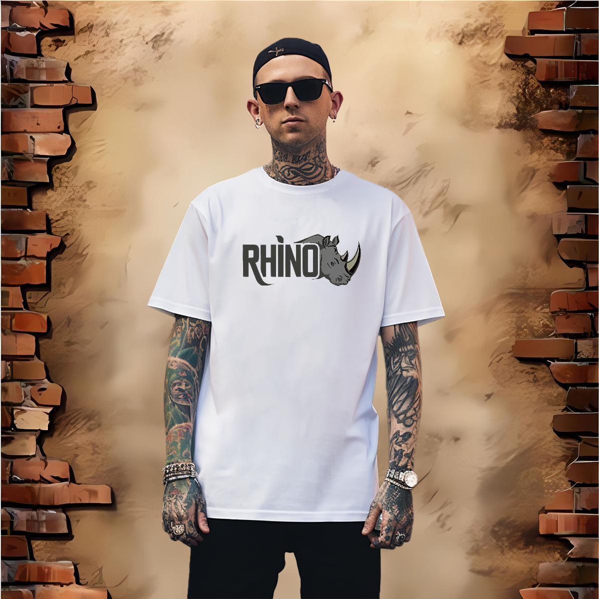 T Shirt For Man 230g Pure Cotton rhinoceros Street Casual Round Neck Short Sleeve Plus Size Custom Mens Tshirts 2024 Cool Tee Shirt