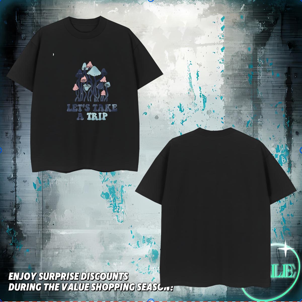 Fashion Casual T-Shirts 230g Pure Cotton mushroom Beach Polos Round Neck Short Sleeve Unisex Mens Tshirts Oversized