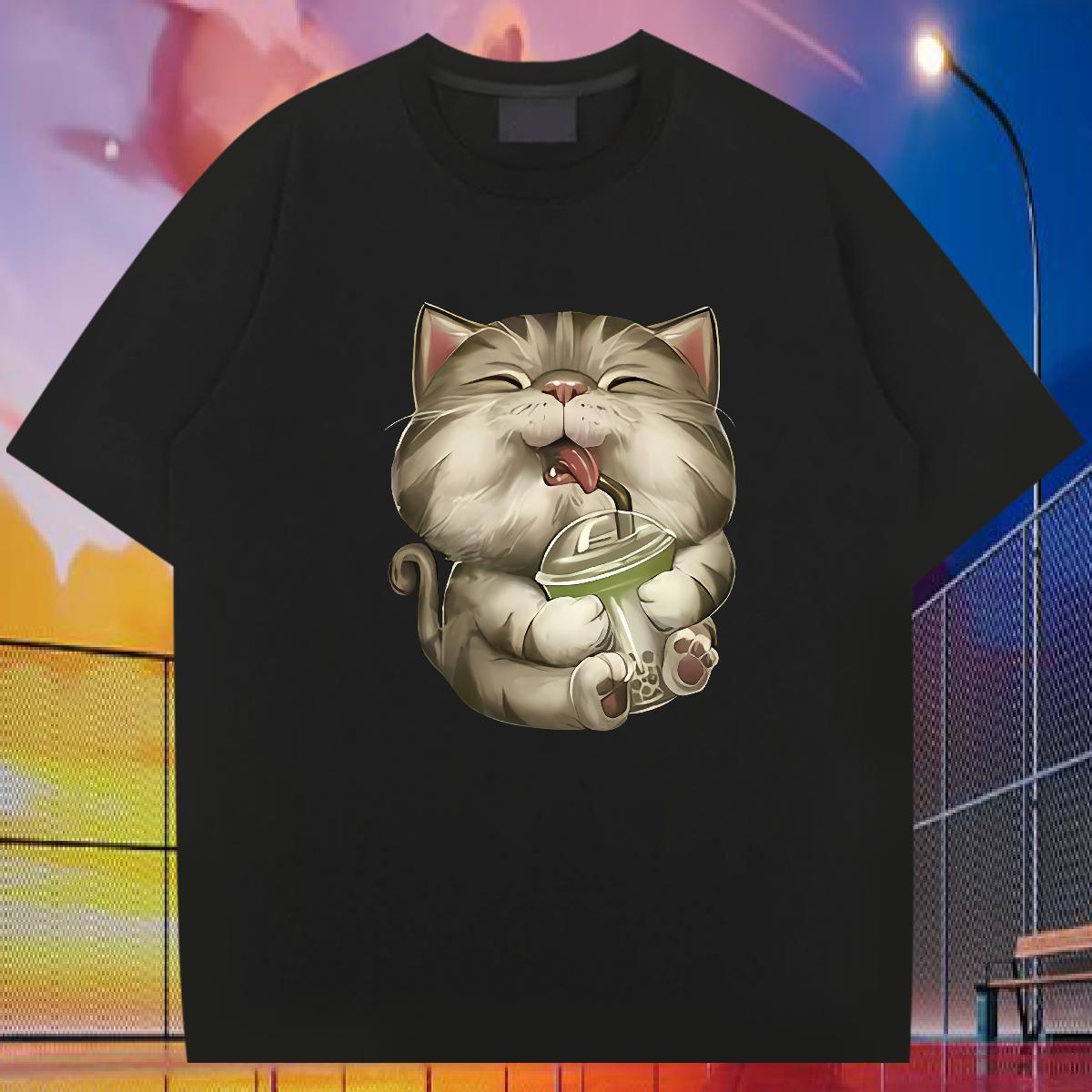 Classic Casual T Shirts Men 230g Cotton cat Summer Casual Tops Tees Breathable Short Sleeve Comfortable Men Tshirts Custom Printing