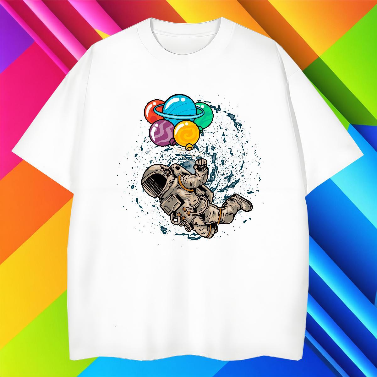 T Shirt For Man 230g Cotton spaceman Anime Printing Street Crew Neck Customized Men Tshirts DIY Comfortable Tee Shirt