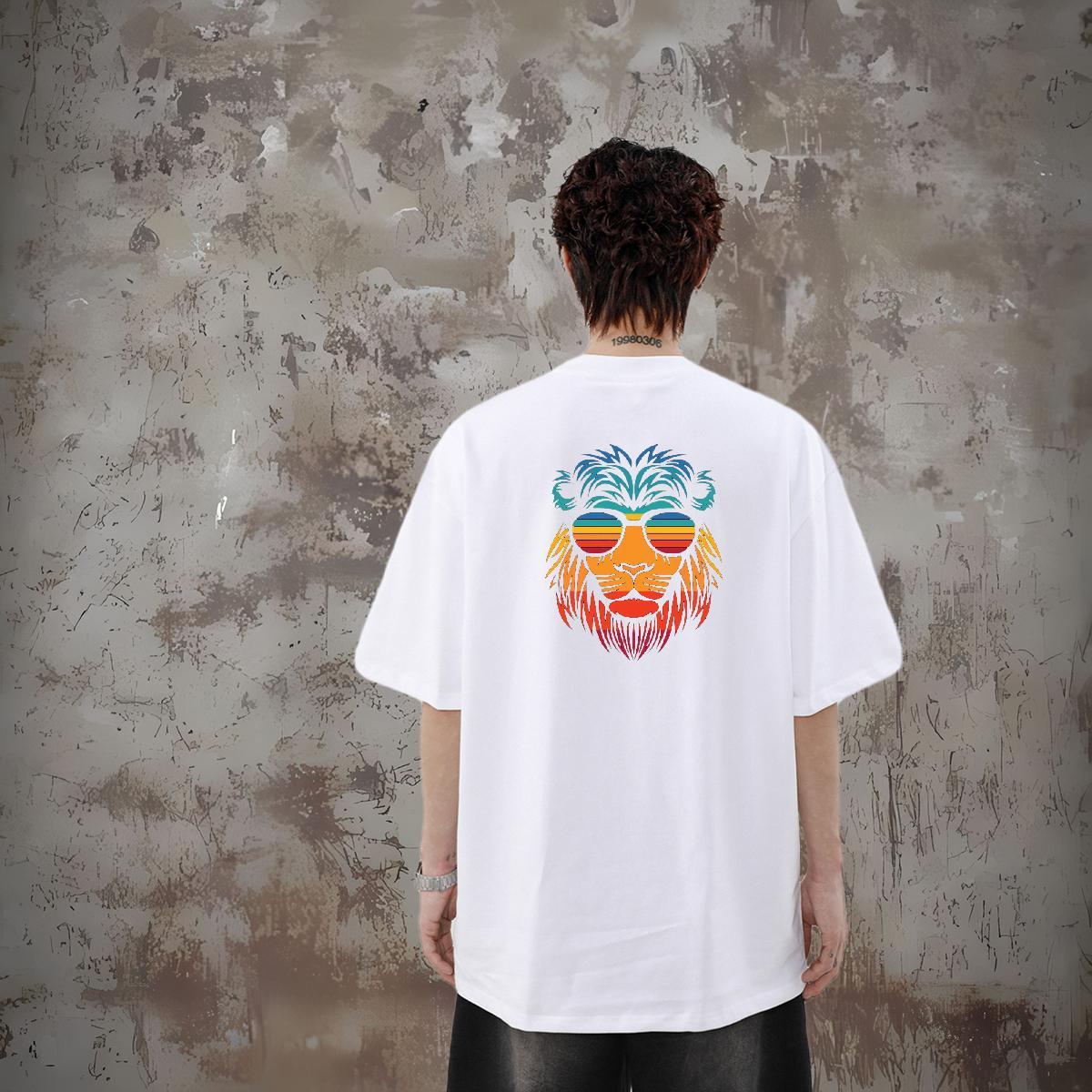 Wholesale T-Shirts 230g Cotton lion Hip Hop Street Tees Shirts Breathable Short Sleeve Free Shipping Men Tshirts Cartoon Print