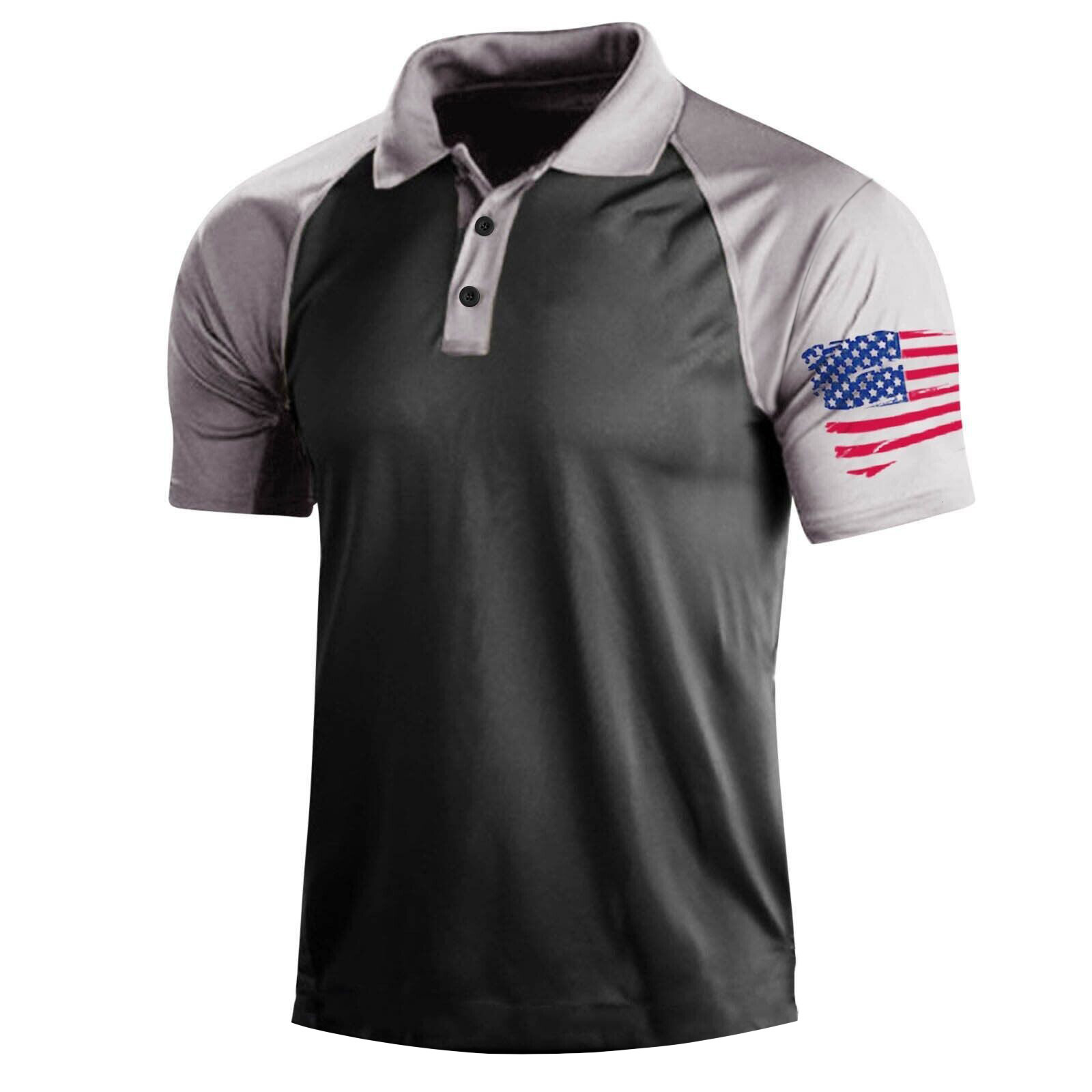 2024 Men's outdoor American flag 3D digital collar polo shirt T-shirt