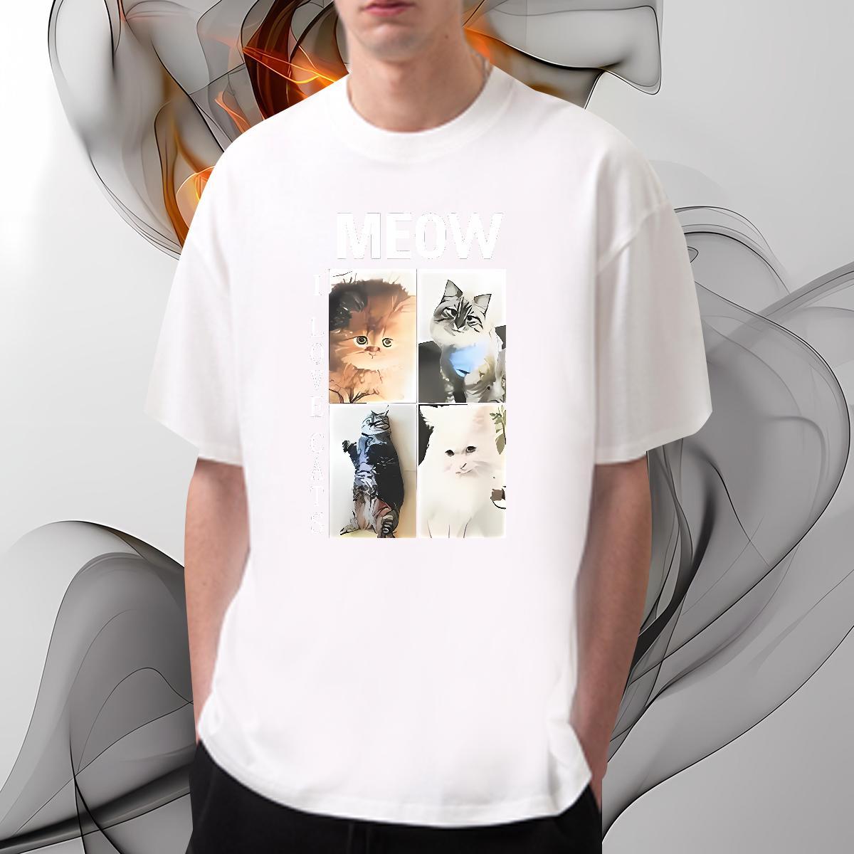 Fashion Designer T-Shirts for Men 230g 100% Cotton cat Sports Casual Clothings Short Sleeve Soft TOP Quality Couples T Shirts Cartoon Printing L-4XL