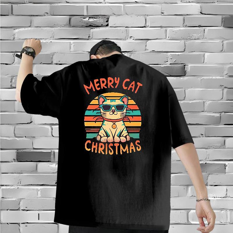 Casual New T-Shirts for Men 100% Cotton 230g cat Home Outdoor Top Tees Breathable Short Sleeve Unisex Men Tops Tees DIY Printed