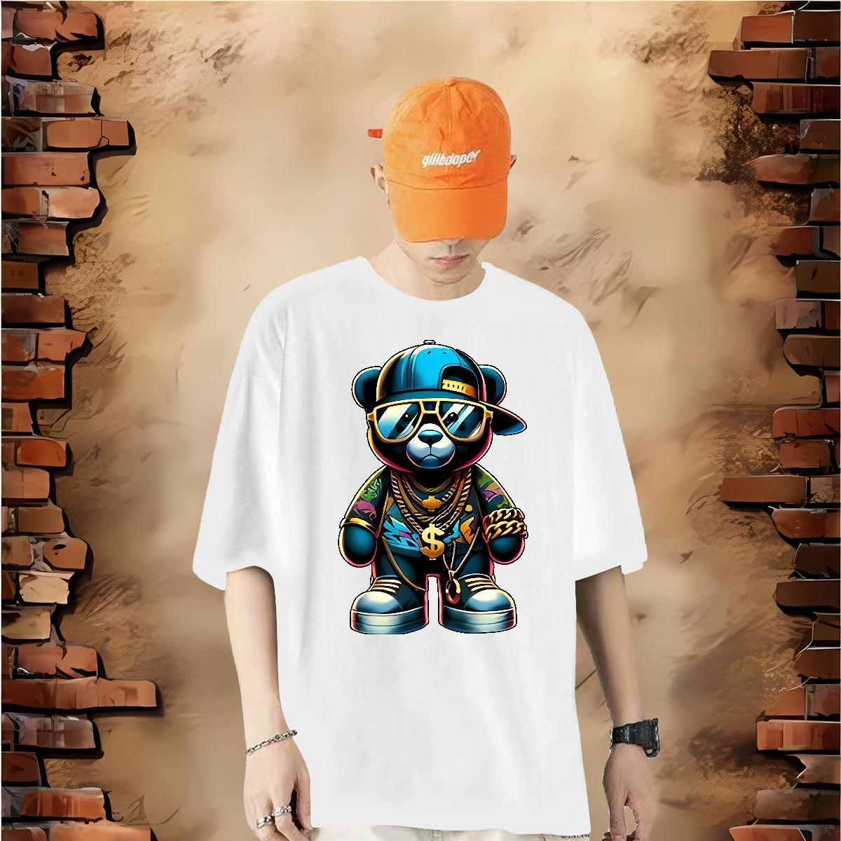 Brand Mens T Shirts 230g Pure Cotton bear Outdoor Wear Breathable Short Sleeve Soft Mens Tshirts White Plus Size