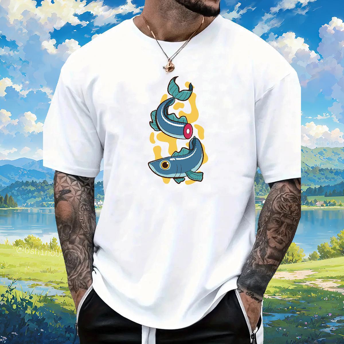 Men T Shirts 230g 100% Cotton fish Sport Breathable Crew Neck Oversized 3XL 4XL Mens Tshirts DIY Free Shipping Tops Shirt