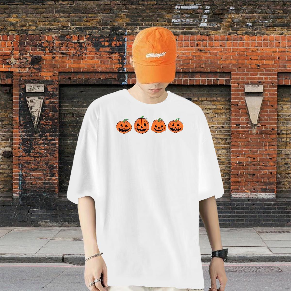 Stylist T-Shirts for Men 230g Pure Cotton pumpkin Hip Hop Street Polos Short Sleeve Soft Loose Fit Couples T Shirts Anime
