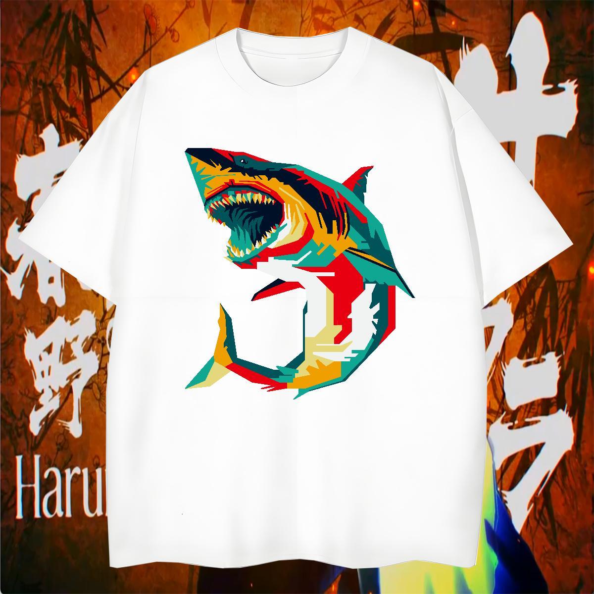 T-Shirts for Men 230g Pure Cotton shark Daily Wear Breathable Soft Plus Size Custom Tshirts Casual New Comfortable Top Tees