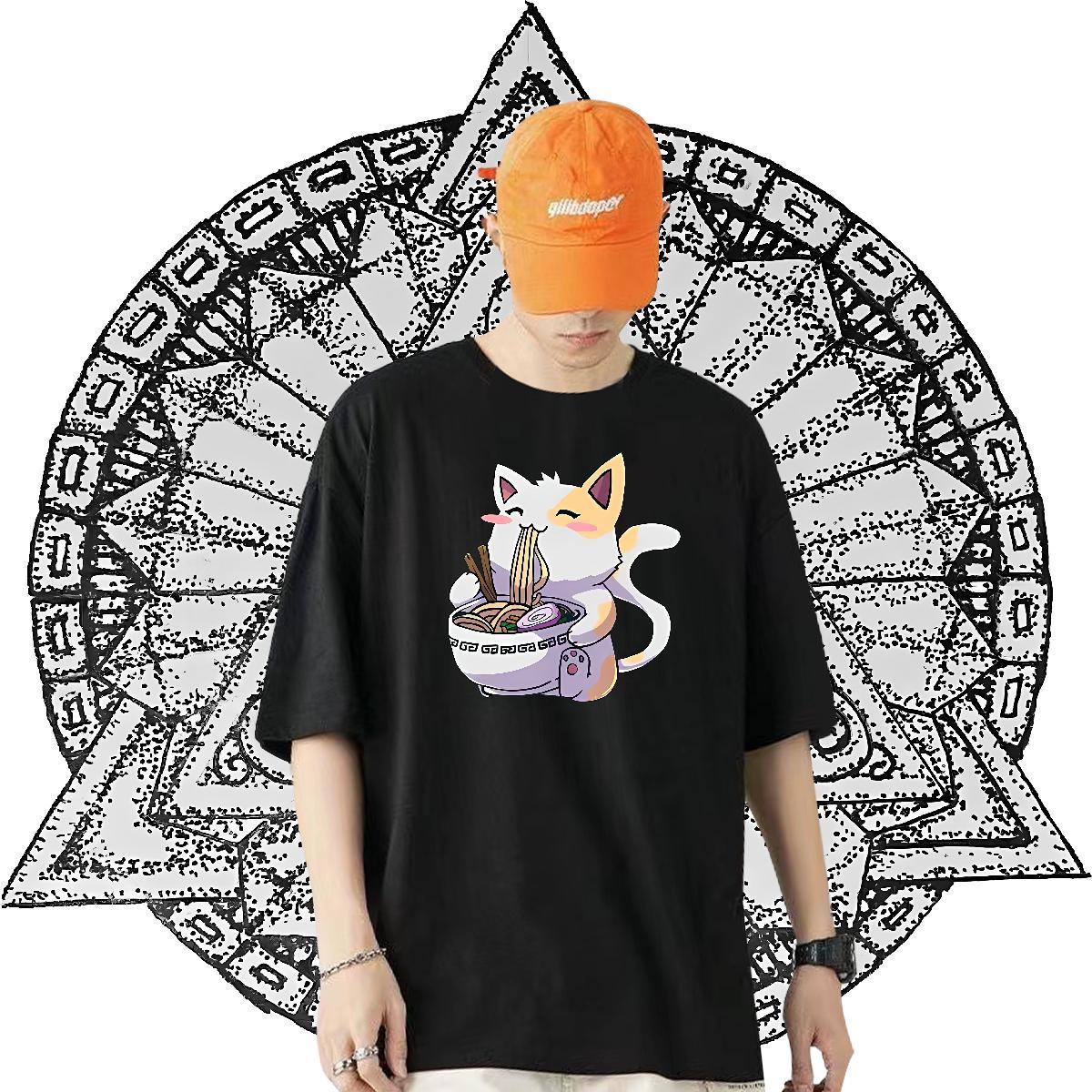 DIY T Shirt For Man 230g 100% Cotton cat Casual Daily Wear Tees Shirts O-Neck Short Sleeve Soft Men Tops Tees Custom Printed
