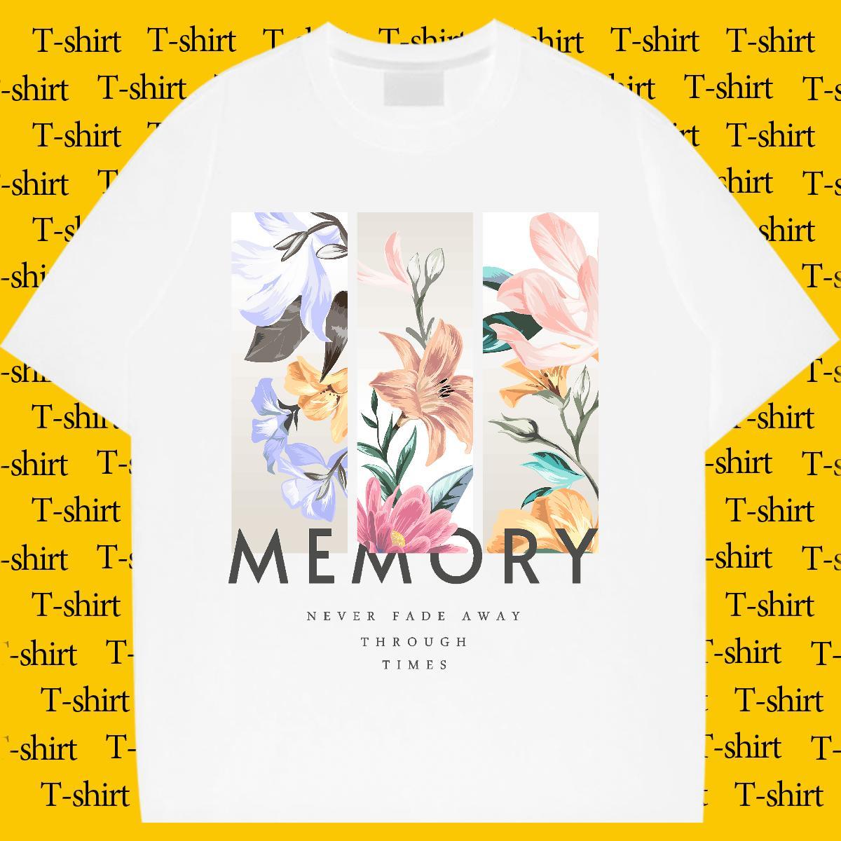 Female Woman T Shirts O Neck Short Sleeves Couples T Shirts Black White flower Daily Outfit 230g 100% Cotton Casual New Polos