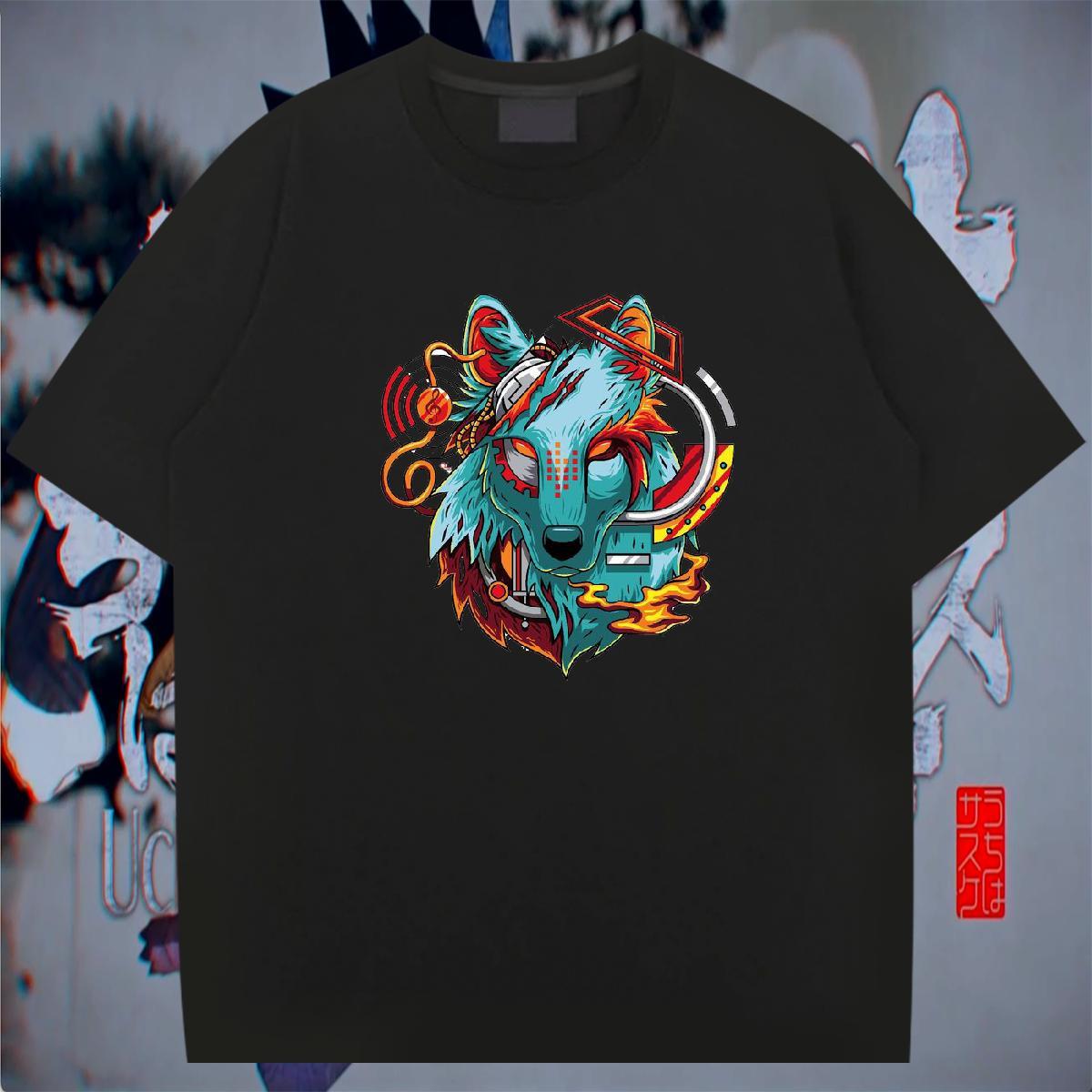 Cool Men Tops Tees 230g 100% Cotton Hip Hop Street wolf DIY Printed Breathable Soft Customized T Shirt For Man Wear