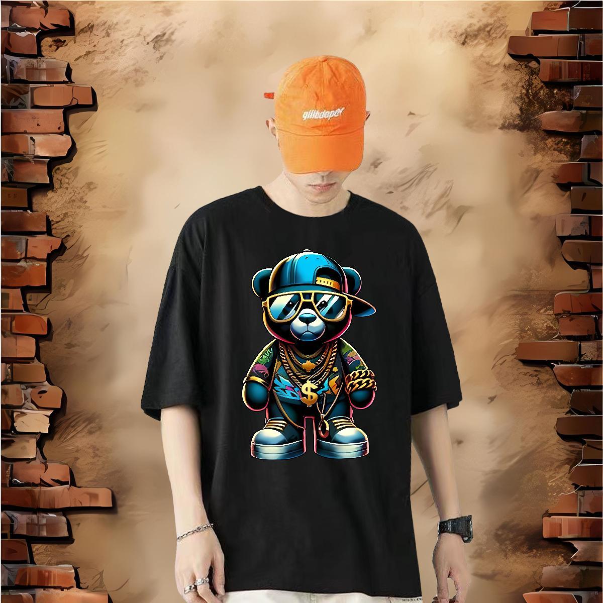 Brand Mens T Shirts 230g Pure Cotton bear Outdoor Wear Breathable Short Sleeve Soft Mens Tshirts White Plus Size