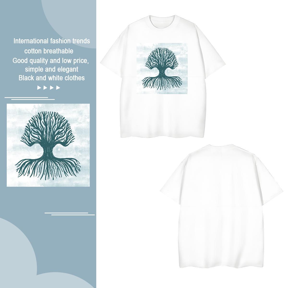 T shirt 100% Cotton 230g tree Street O-Neck Short Sleeve Cartoon Print Couples T Shirts Custom High Quality Tshirts