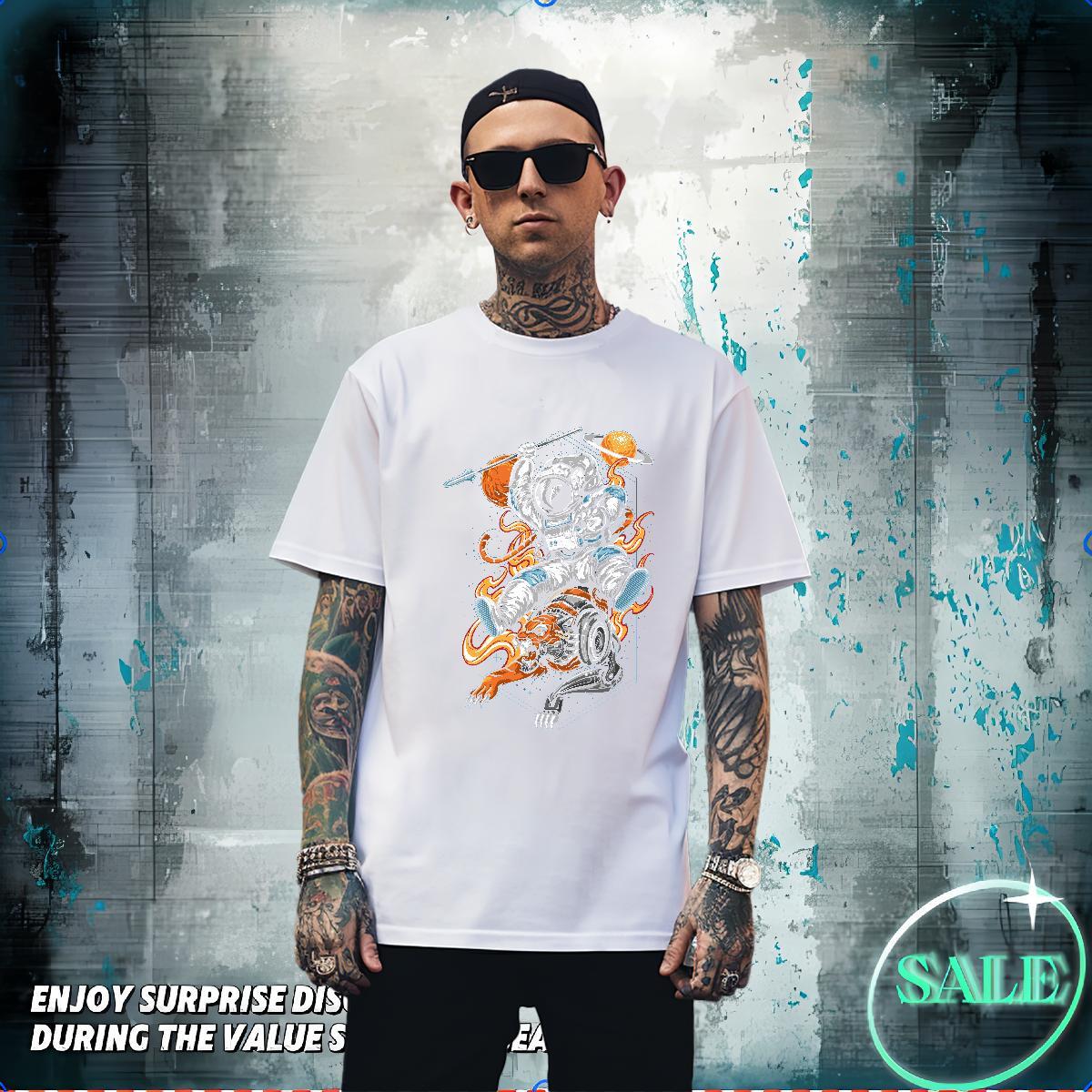 Mens T Shirts 100% Cotton 230g universe Spring Summer Breathable Crew Neck Custom Printing Men Tshirts 2024 High Quality Tees Shirts