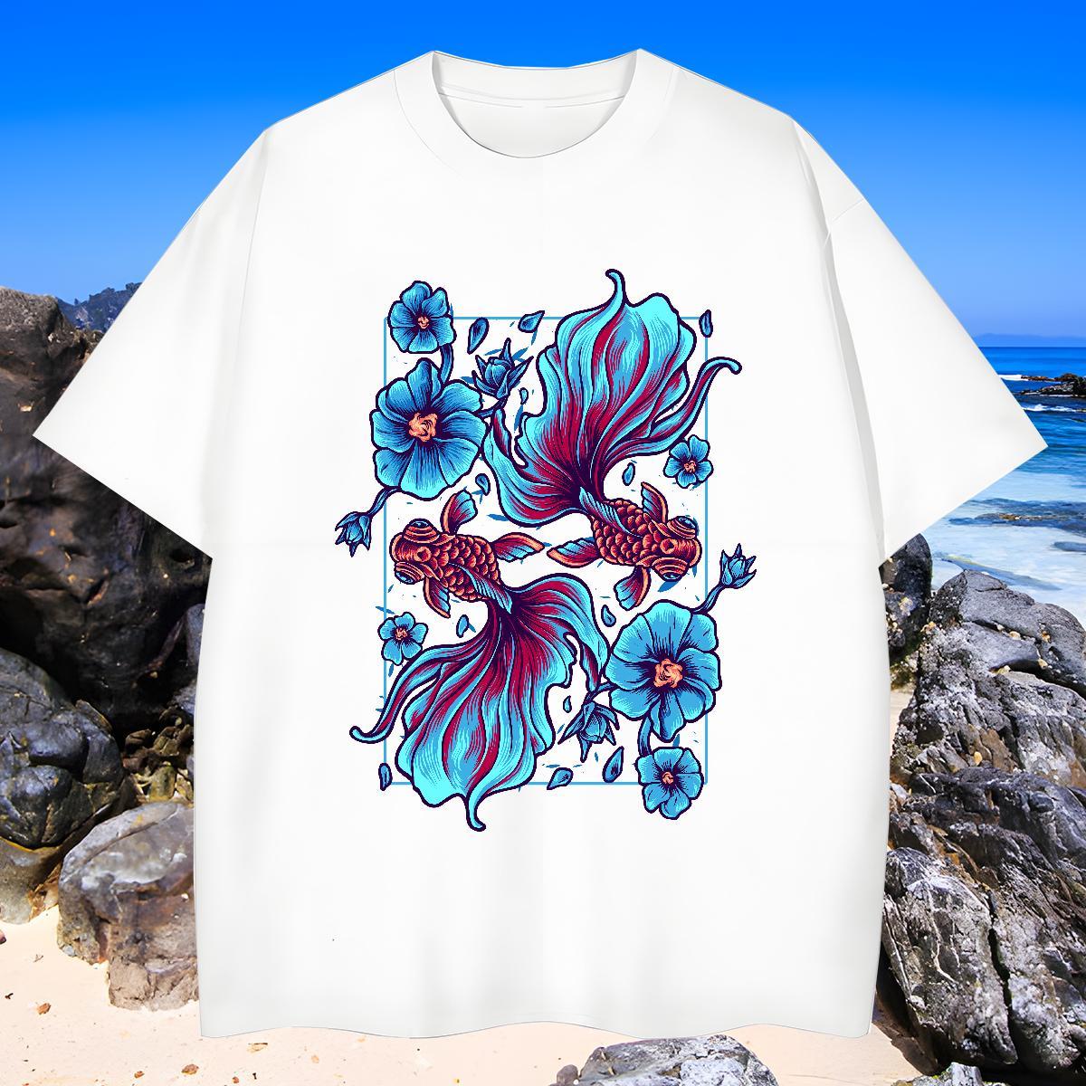 Loose Fit Mens Tshirts 230g Pure Cotton T-Shirts High Street Hip Hop Breathable Crew Neck Plus Size Cartoon Wholesale Tees