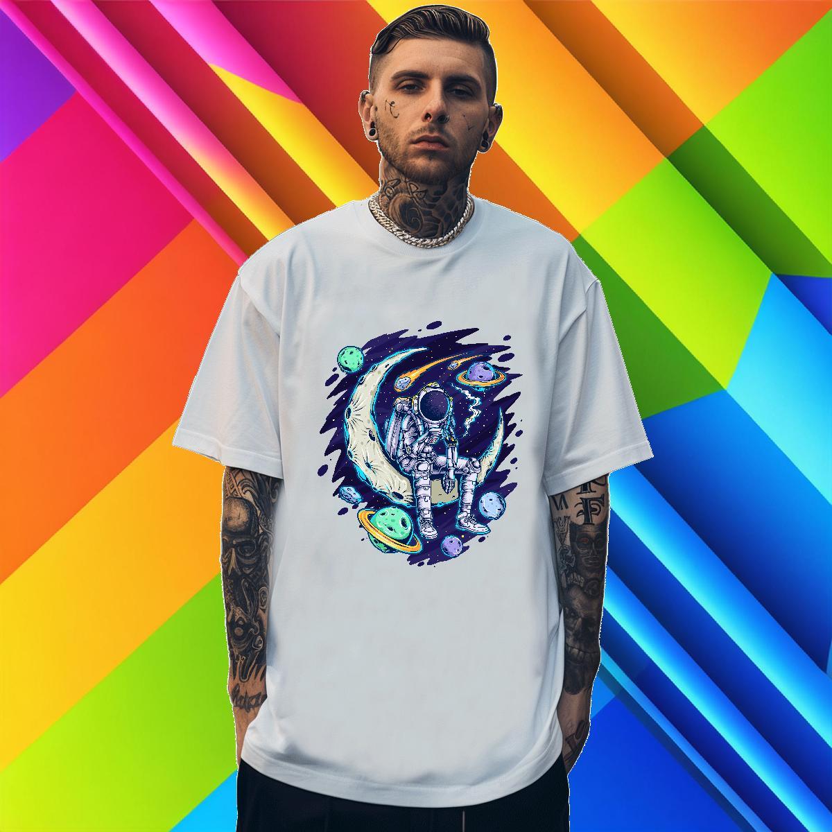 T Shirt For Man 230g Pure Cotton universe Beach O-Neck Short Sleeve Cartoon Printing L-4XL Mens Tshirts Designer Fashion Unisex Clothes