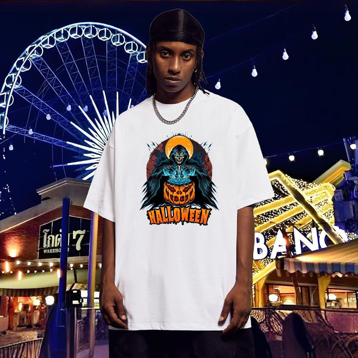 Designer Men T Shirts 230g Cotton Halloween Street Casual Tops Shirt Breathable Crew Neck Free Shipping Men Tshirts Customized Print