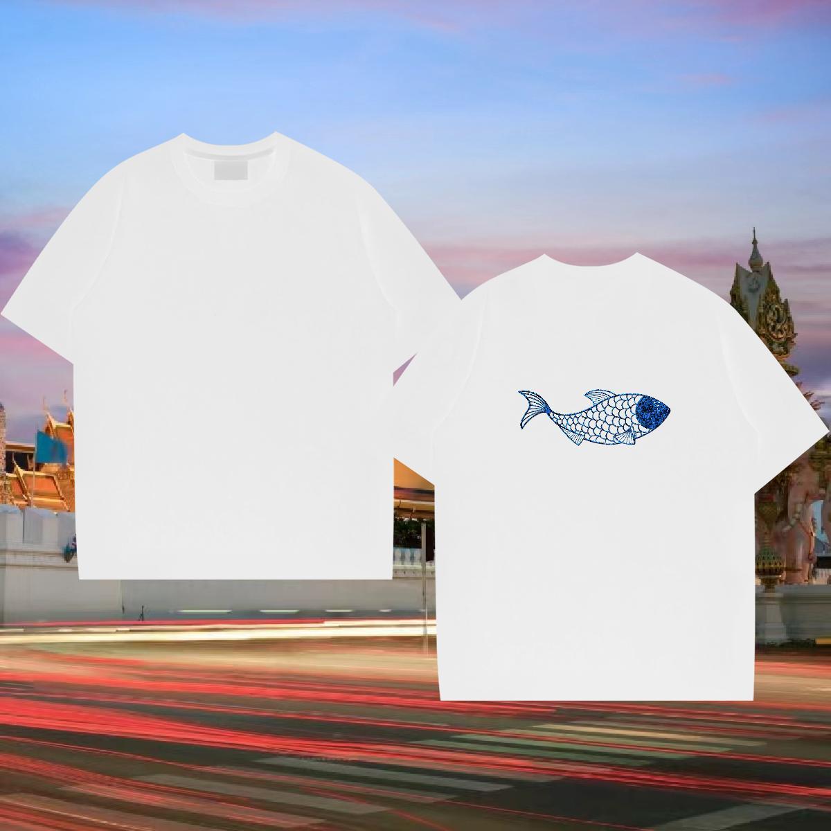 Free Shipping Men T Shirts 230g Pure Cotton fish Street Wear Tee Shirt Breathable Short Sleeve Designer Couples T Shirts Skull